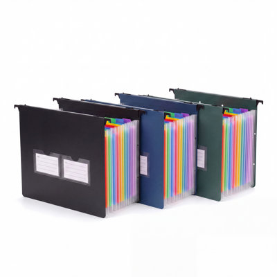Ensemble de 3 dossiers suspendus extensibles, organisateurs pour accordéon à 13 pochettes avec séparateurs arc-en-ciel, fermeture à cordon élastique et pochettes doubles pour étiquettes, noir, bleu et vert