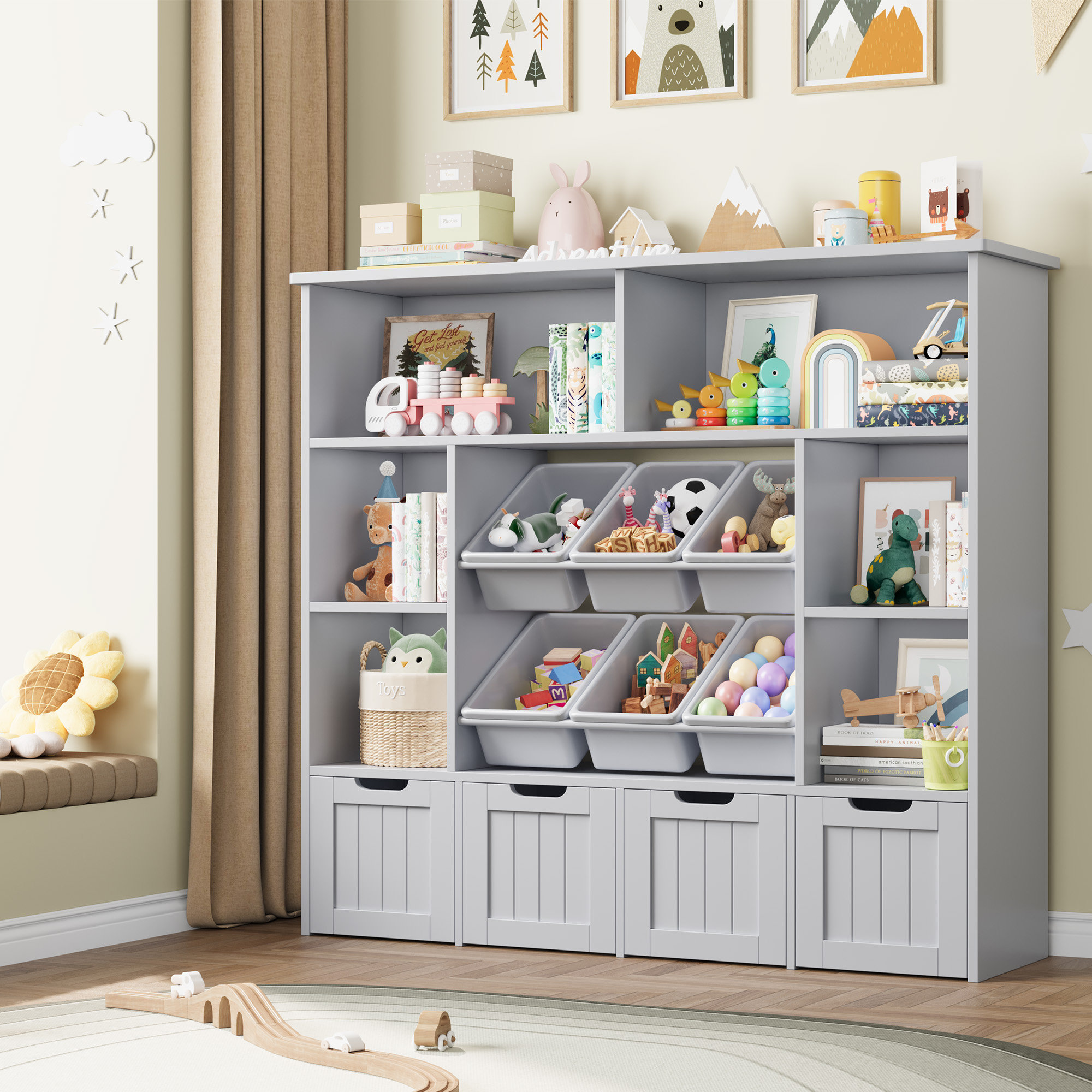 Lark Manor™ 49.4 W Kids Bookcase with 4 Removable Drawers, Cube Organizer & Reviews | Wayfair
