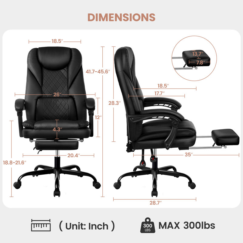 Azteca Ergonomic Executive Chair with Footrest, Black