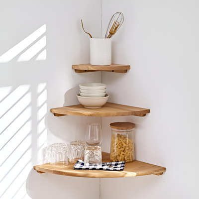 Corner Wall Shelf - Solid Wood Fan-Shaped Storage & Display