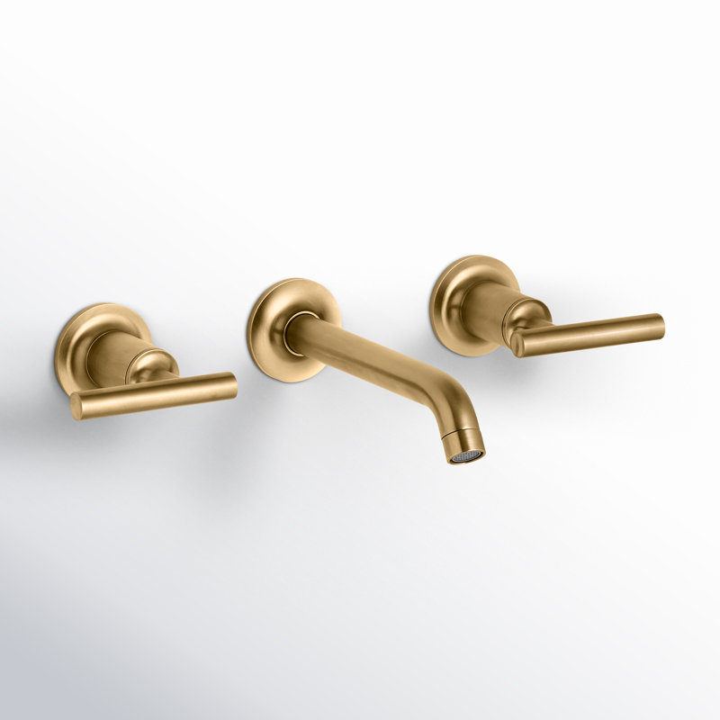 Purist Wall-Mounted Bathroom Faucet, Vibrant Moderne Brushed Gold, Lever Handle