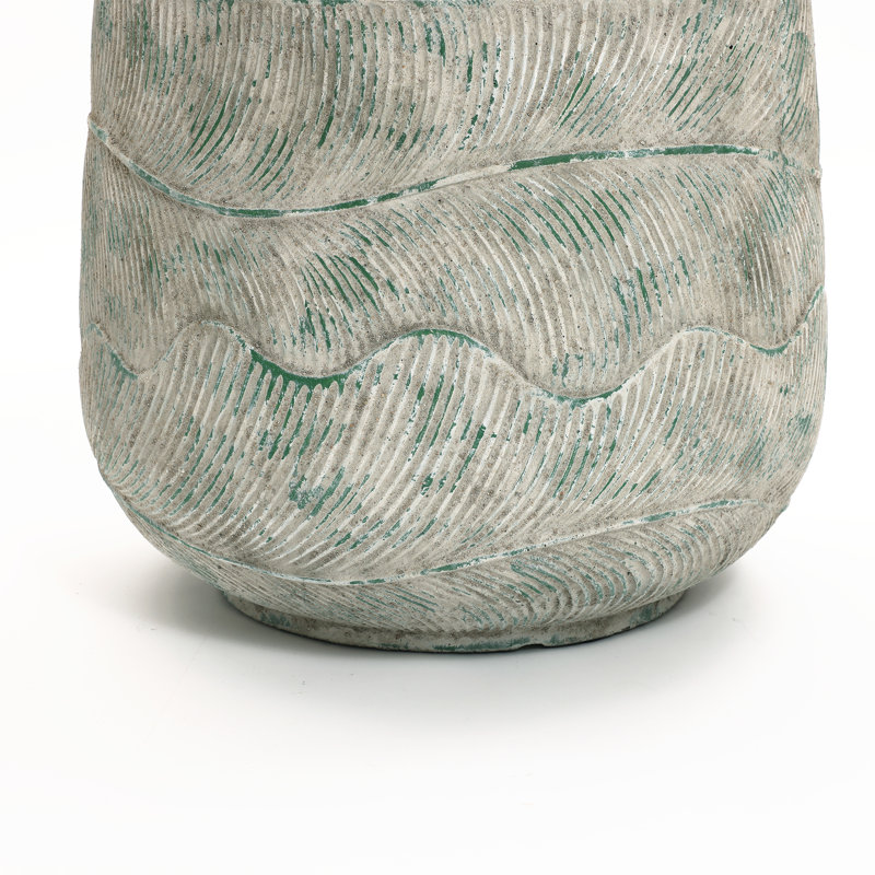 Rustic Distressed  Multi-Color Cement Round Planter, Indoor and Outdoor, 12" H x 14" W x 14" D