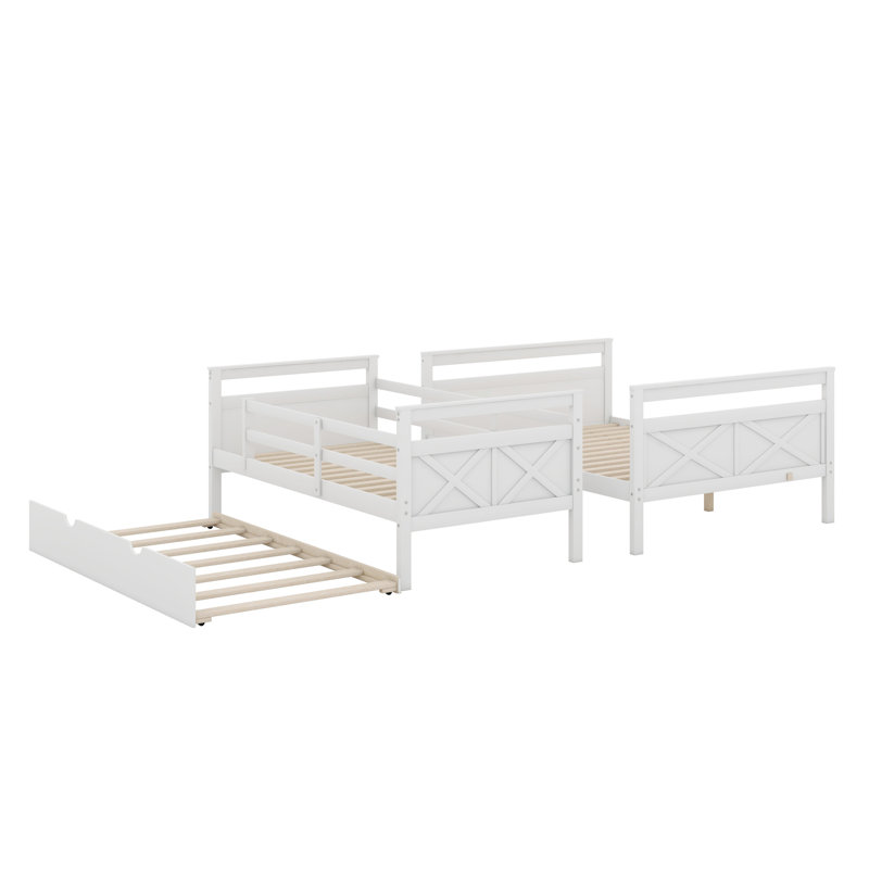 Bunk Bed With Ladder,Trundle And Guardrail, White