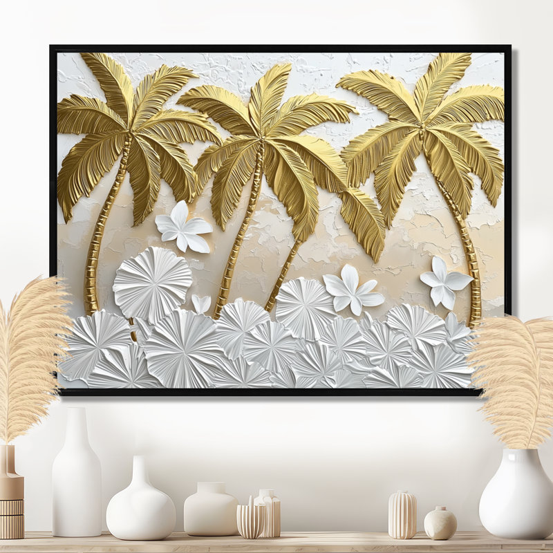 Coleeta Golden Cream Plams Reunion III - palmiers et palmiers, art mural, H 30 po x l 40 po, Impression encadrée flottante