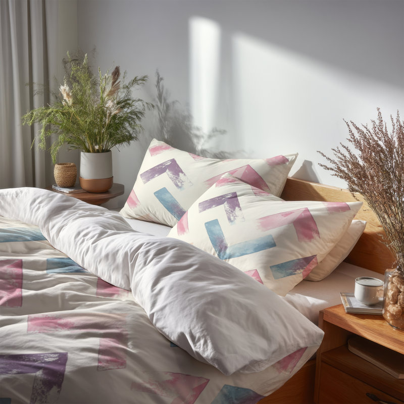 Ensemble de literie à motif géométrique pour enfants - Ensemble de housse de couette et de coussin décoratif Soft Zigzags