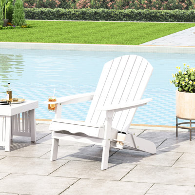 Chaise en bois blanc pour terrasse de patio près de la piscine, fonction pliante et porte-gobelets, 30,22 po de profondeur, 36,26 po de largeur, 35,27 po de hauteur, 22,75 lb