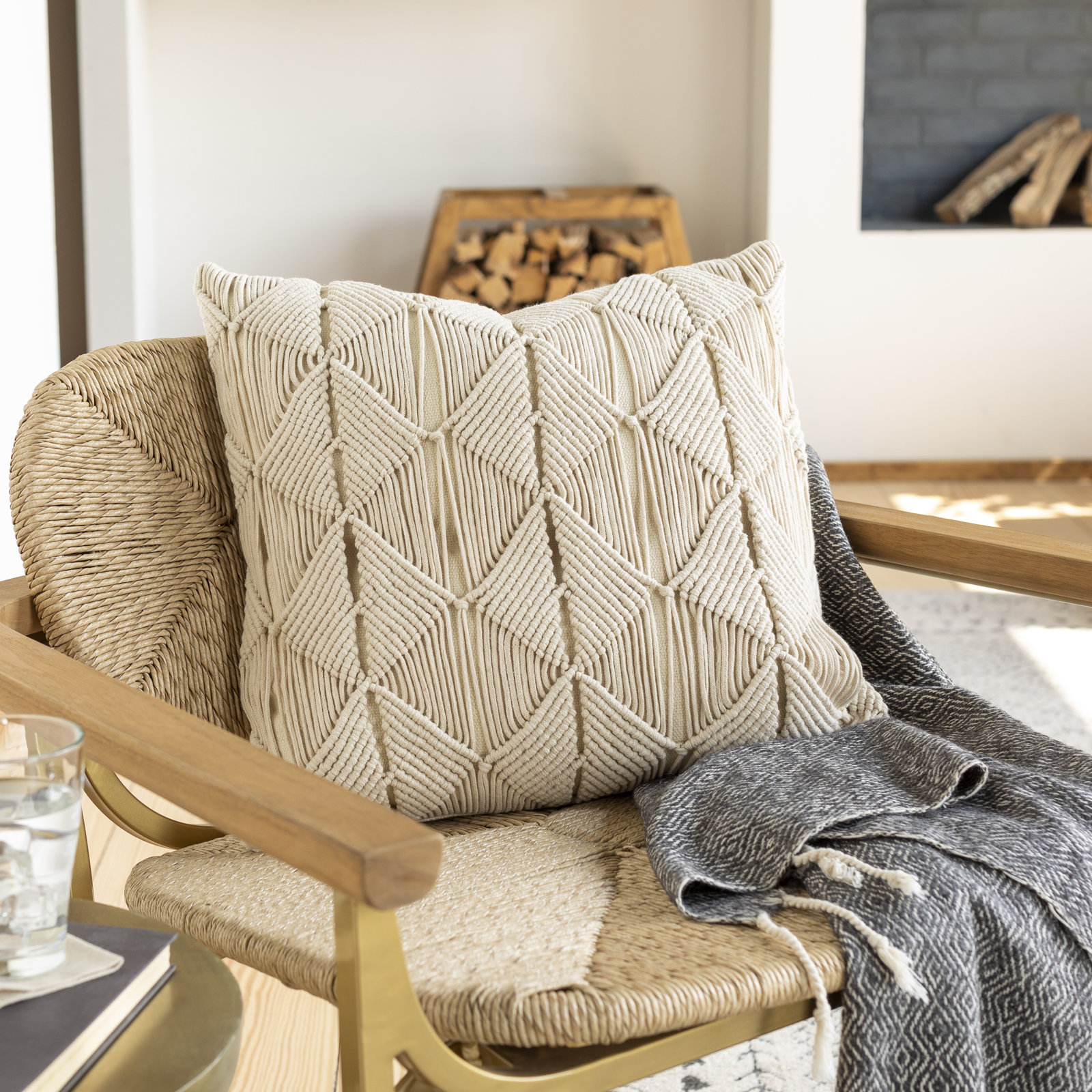 Hannigan Ikat Cotton Throw Pillow, Cream, Down