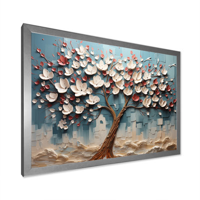 Red And Gold Flower Tree Moonlight Beauty V - Tree Wall Art