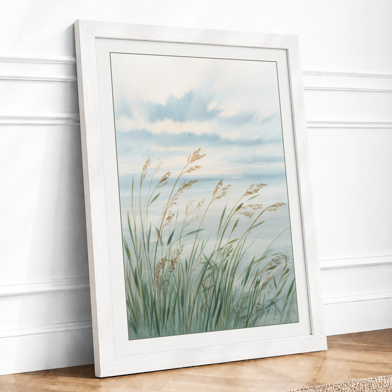 Windswept Grasses Botanical - Framed Print, A3 - 42.0 x 29.7 cm, White