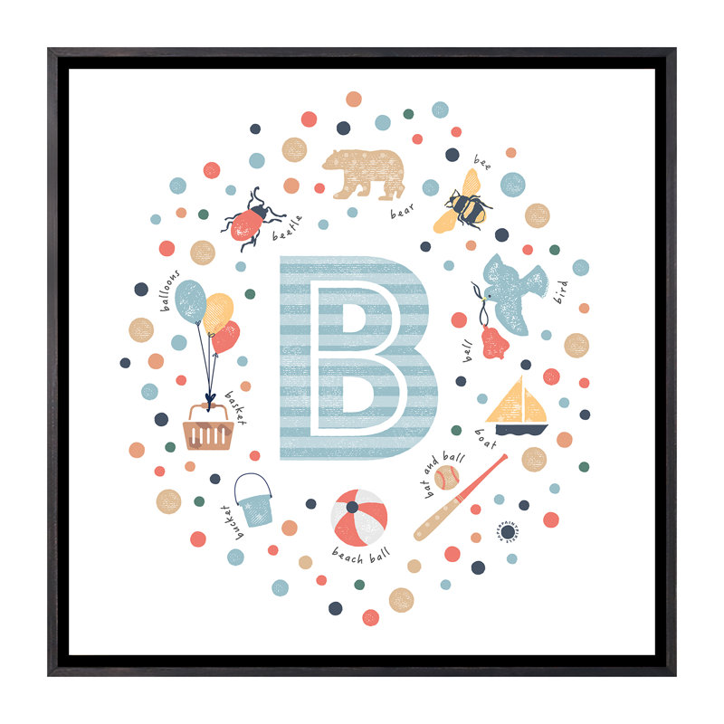Lettre illustrée B bleue - impression, Aucun mat, H 18 po x l 18 po x 1,5 po, Toile encadrée noir délavé