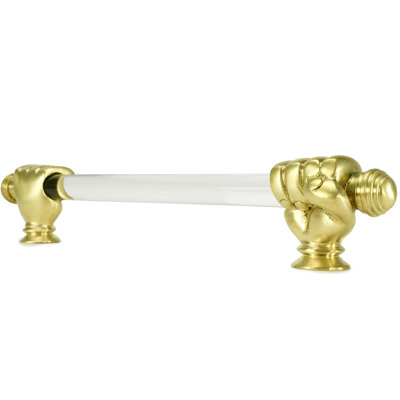 Carpe Diem Fist satin brass extra large fist 12 inch center to center pull, 3/4 inch acrylic bar in finish Satin Brass