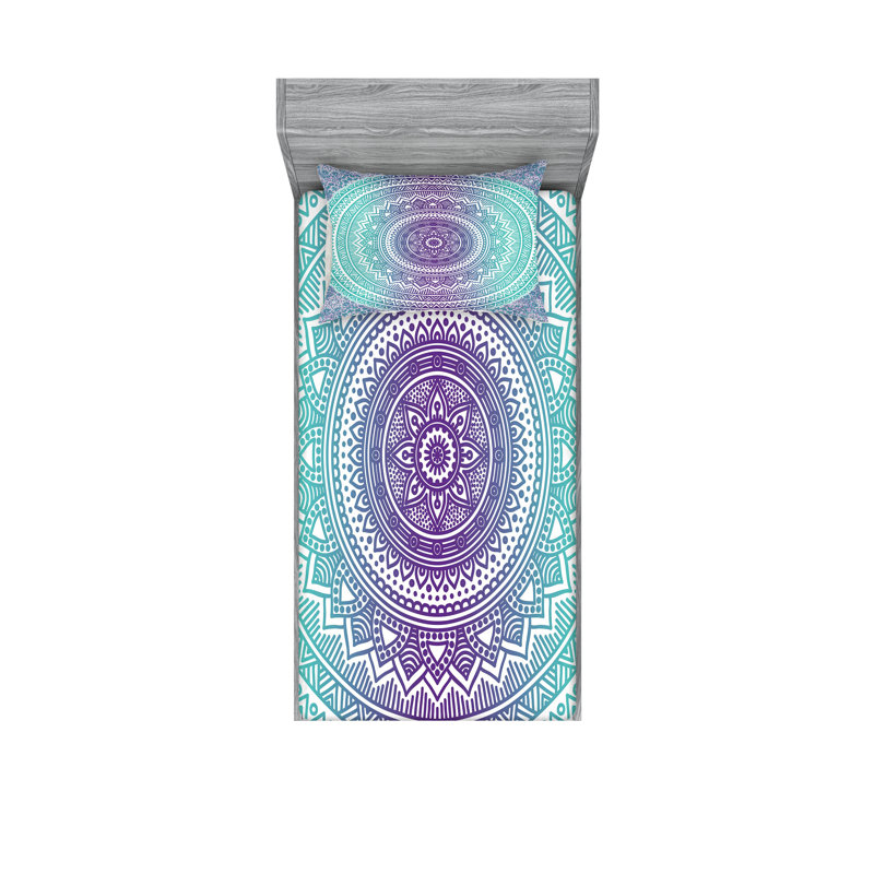 Drap-housse et coussin décoratif bleu et mauve Ambesonne, mauve, Ensemble de draps pour lit simple + 5 pièces supp