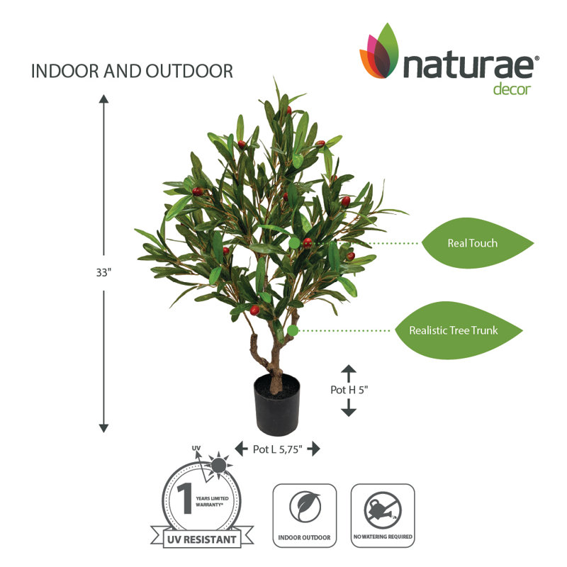  Arbre d'olivier artificiel 33 po, convenant à une utilisation intérieure et extérieure