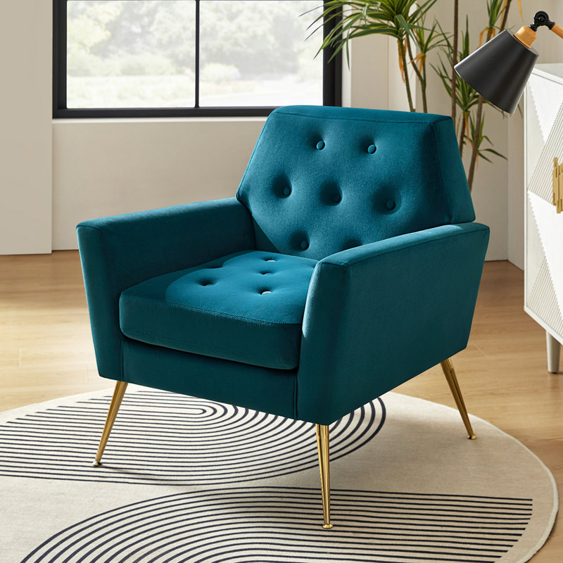 Chaise d'appoint Thaddeus, Velours bleu sarcelle