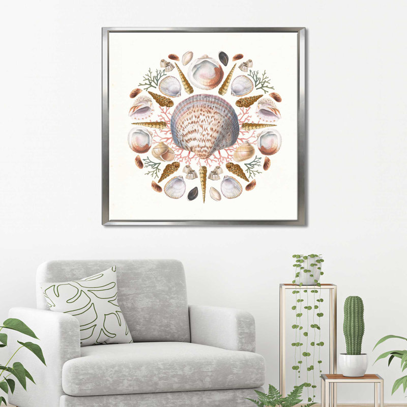 «Ocean Mandala I», reproduction sur toile, H 21,5 po x l 21,5 po x P 2 po, Cadre flottant argent