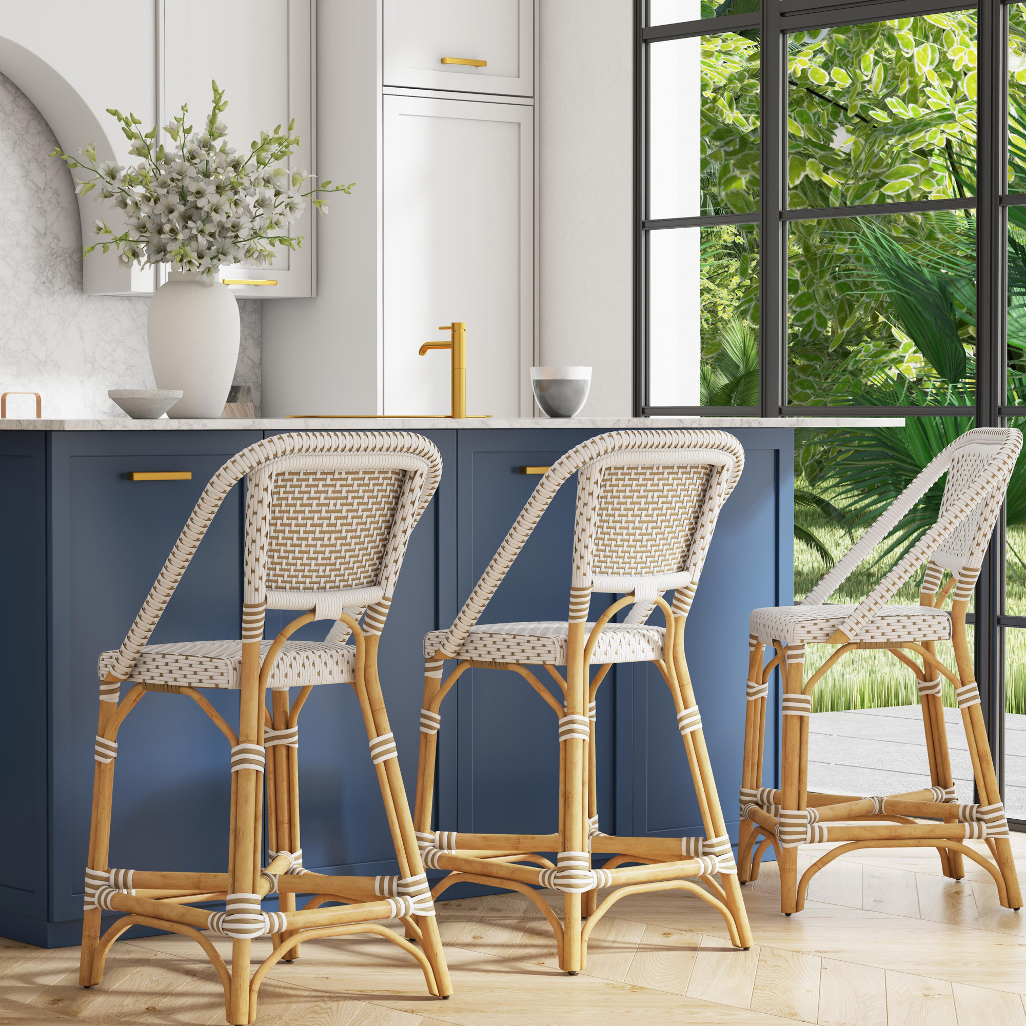 Ezekiel Woven Stool, White/Tan