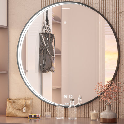 Fantina Round 3 Colour Adjustable LED Metal Framed Wall Mirror with Anti-fog