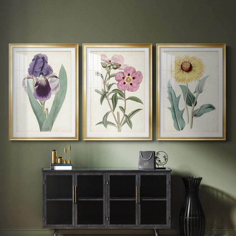 Garden Gems VII - Impression personnalisée de qualité supérieure avec passe-partout - 3 pièces, H 15 po x l 19 po, Doré