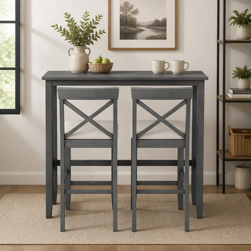 Ensemble de salle à manger rectangulaire en bois de style campagnard de 122 cm (48 po) avec 2 chaises, idéal pour la cuisine, le coin repas et les petits espaces.