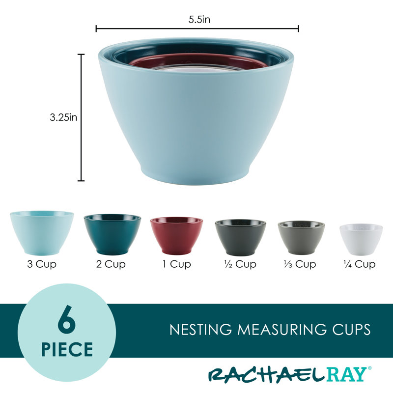 Rachael Ray Create Delicious Melamine Nesting / Stackable Measuring Cups, 6 Piece, Assorted Colors