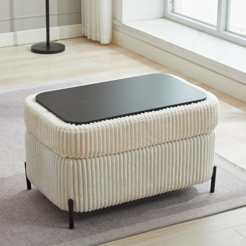 Bampton Upholstered Storage Ottoman, Ivory Corduroy
