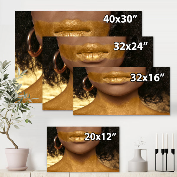 African-American Woman with Golden Paint on Body - Photograph on Canvas East Urban Home Format: Wrapped Canvas, Size: 24 H x 32 W x 1 D