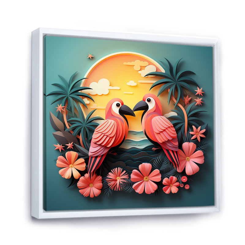 Toucans tropicaux - oiseau, art mural, H 36 po x l 36 po, Blanc