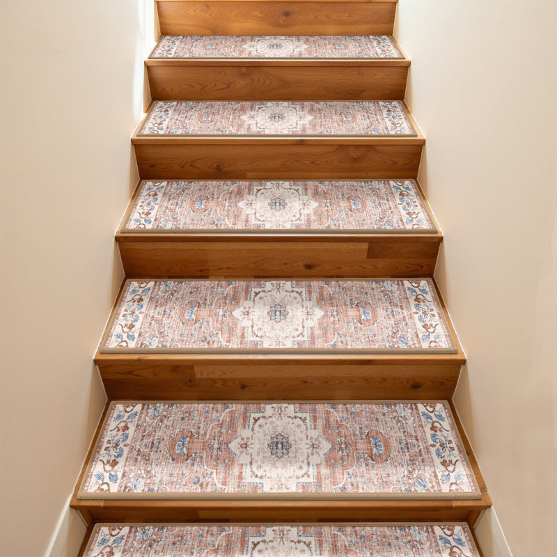 Tapis d'escalier intérieur antidérapant (ensemble de 15), Orange/beige