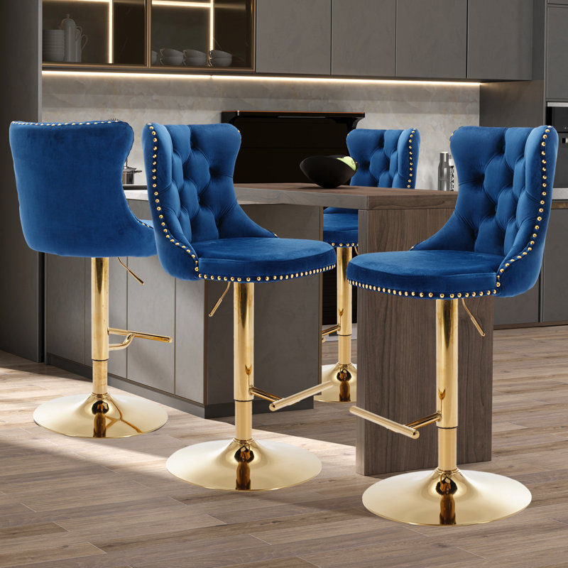 Tabourets de bar Kalinka, Or, Bleu, 4