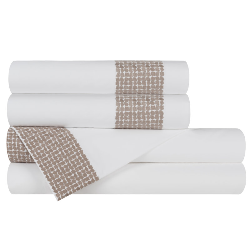 Lagos 100% Cotton Percale Sheet Set, white-taupe, Twin