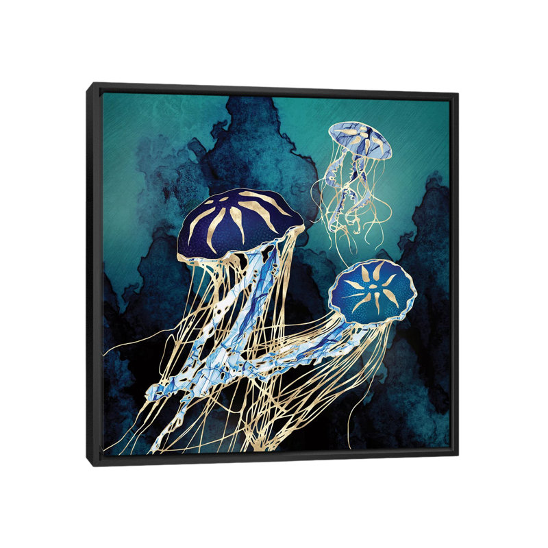 Métallique méduse III - impression d'art graphique, Pas de tapis, 18" H x 18" W x 1.5'' D, Black Framed