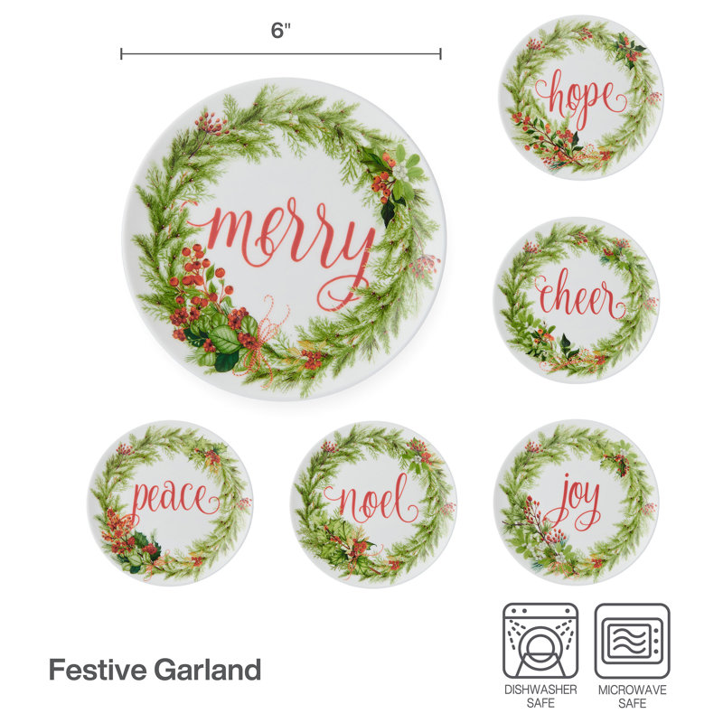 Festive Garland 7-In Bone China Appetizer Plates, Set Of 6