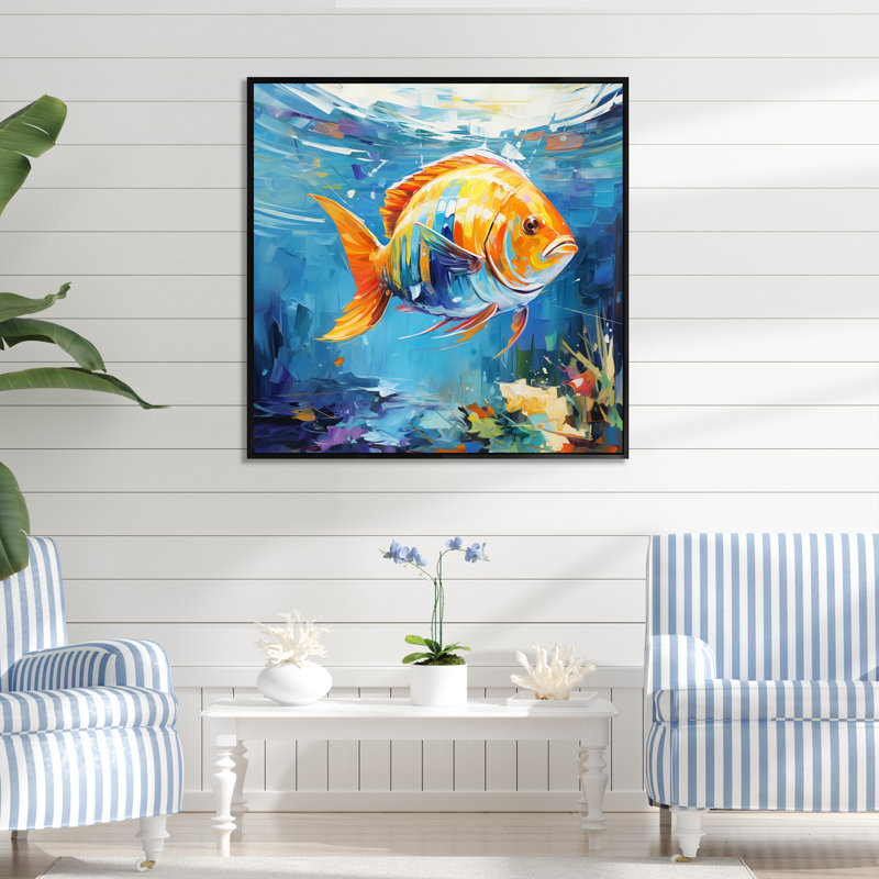 Romantic Seabed Fish - Japan Wall Art, Black Floater Framed, 36" H x 36" W x 1.5" D