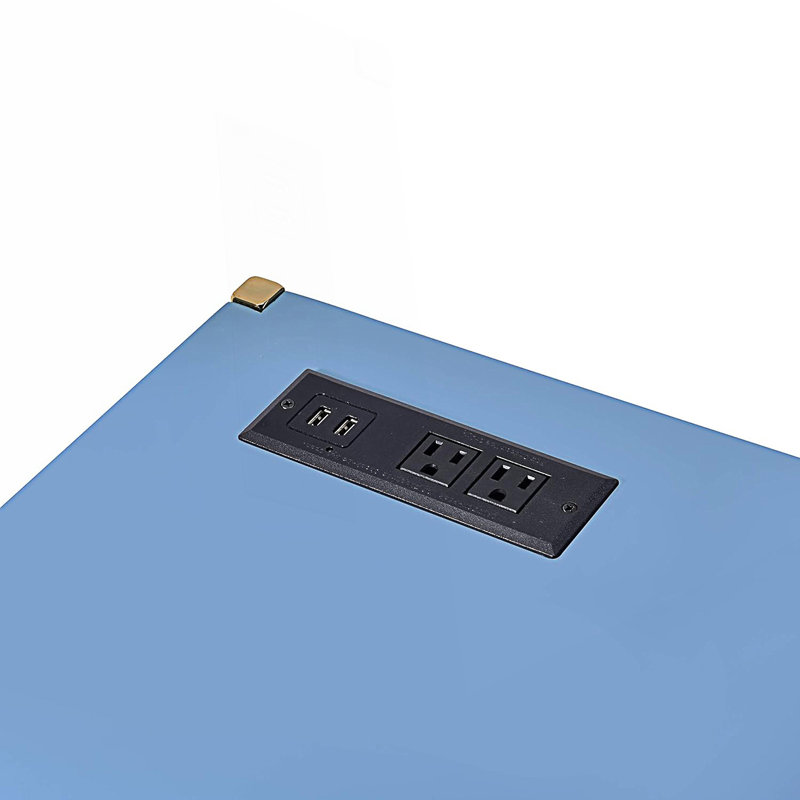 Rectangular Writing Desk With USB Port, Navy Blue