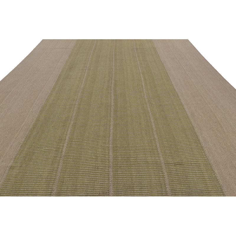 Rug & Kilim’S Contemporary Kilim With Textural Beige And Green Stripes