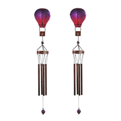 2-PC Gift Set ICE ARMOR 36" Long Purple Glass Air Balloon Wind Chime Figurine Statue Sculpture Ornament Decoration Home/Room/Garden Decor for Housewarming, Holidays, Christmas Special 2
