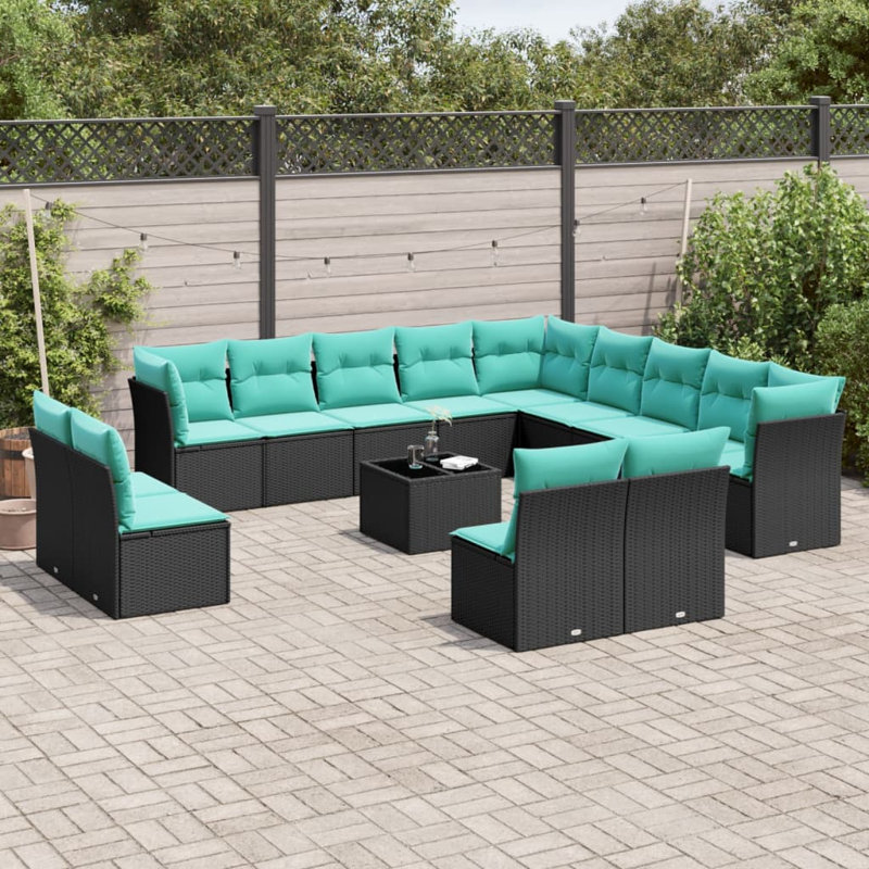  Ensemble de canapé de patio 14 pièces avec coussins en rotin de polyester noir