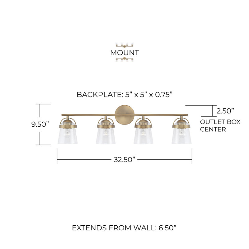 Madison 4 - Light Dimmable Vanity Light, Aged Brass
