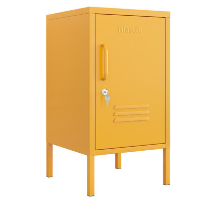 Lockable Metal End Table with Storage Cabinet, 2-Tier Nightstand with Adjustable Shelf, Easy Assembly Side Table for Living Room Bedroom Home Office