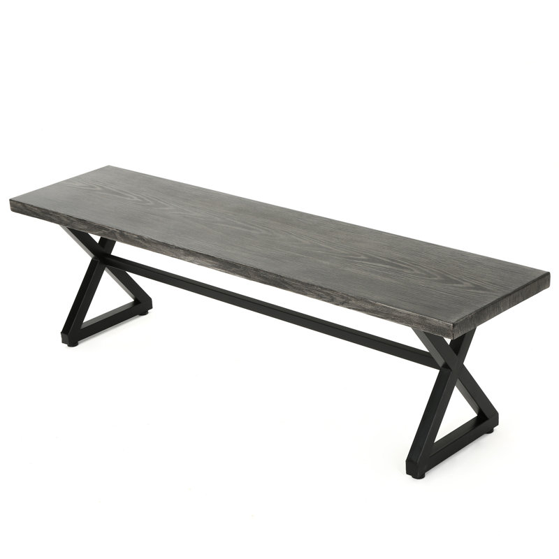 Outdoor Aluminum Bench With Steel Frame, Grey And Black - Modern Industrial Aesthetic, , Rust-, Easy To Clean, 61.74" W X 15.10" D 18.43" H, Assembly Required Grey/Black Design, , Rust-, 63" 15.1"