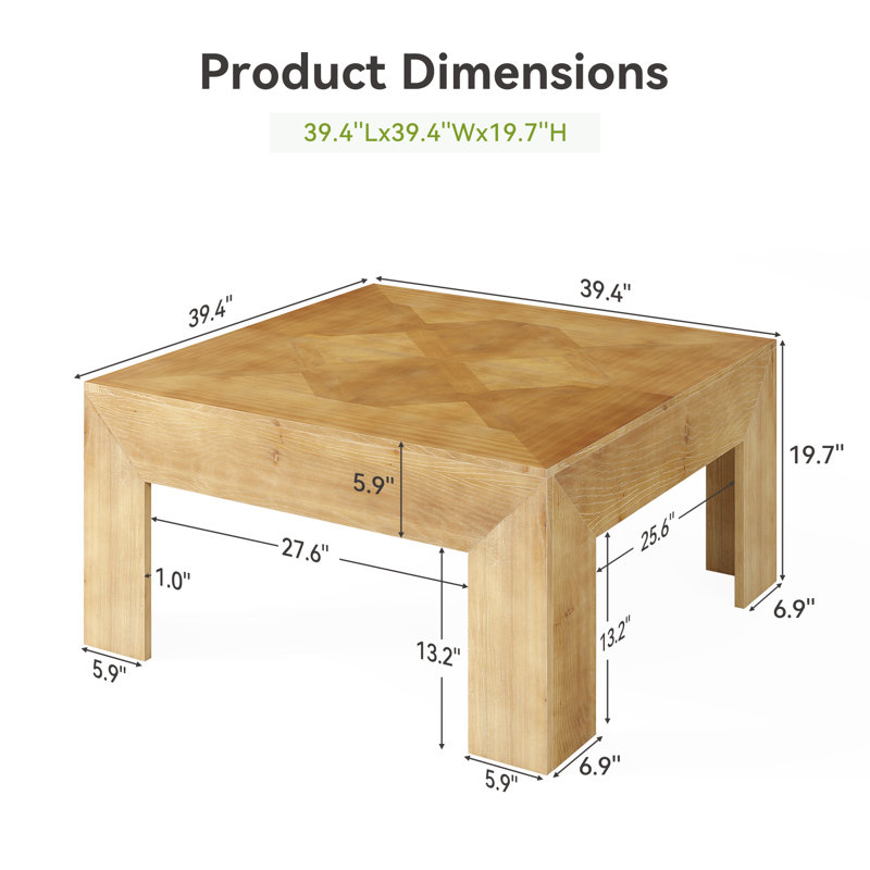 39.37" Solid Wood Square Coffee Table