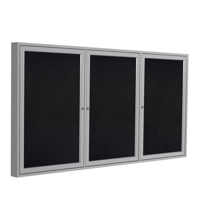 Babillard en caoutchouc recyclé avec cadre en satin 3 portes Ghent, Noir, H 4 pi x l 6 pi, Satin