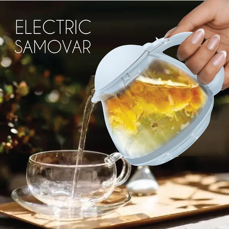 White Electric Glass Samovar with LED Temperature Display