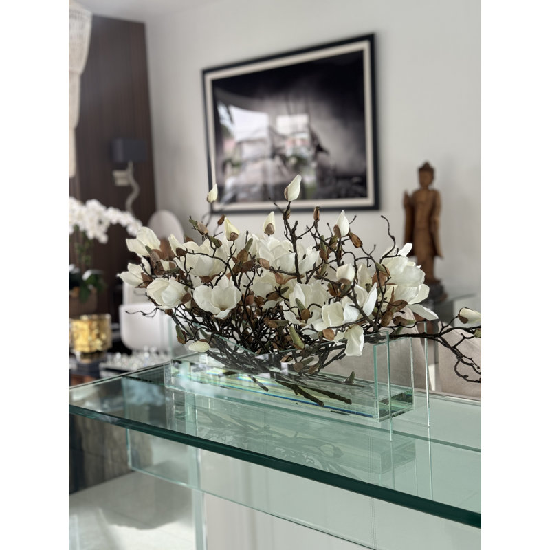 Stylish Glass Planter With White Magnolias