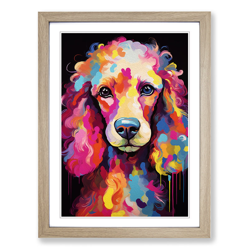 XYZ-FRM-V1223-5253 Poodle Abstract 1 Piece Single Picture Frame Wall Art, 34cm H x 25cm W x 2cm D, Oak