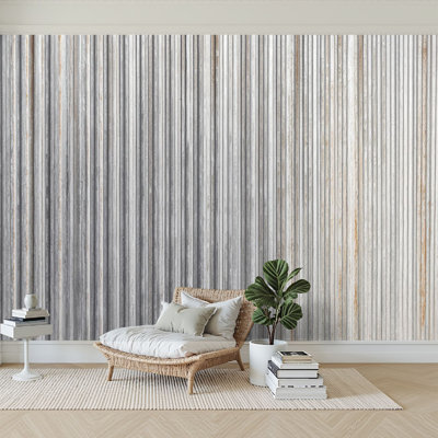 Peel and Stick Wallpaper 96" W x 69" H Modern Self Adhesive Wall Mural for Bedroom Corrugated Grey Metal Wall Rusty Zinc Grunge Texture