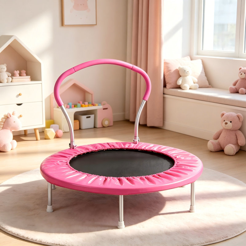 Trampoline 36 po pour enfants avec poignée de sécurité, mini transat intérieur en métal pour tout-petits - Exercice et plaisir