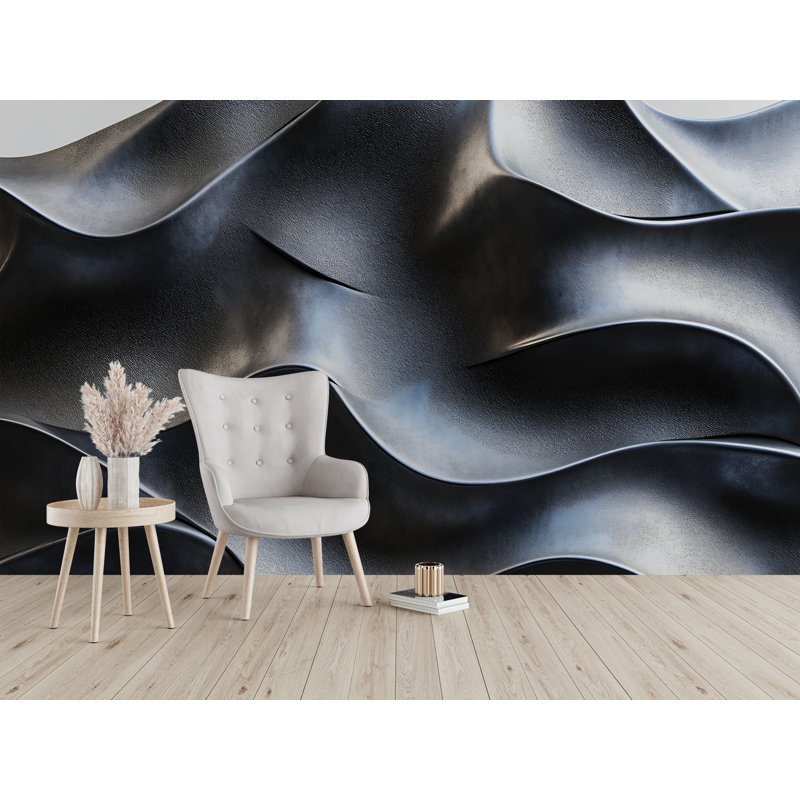 Papier peint noir liquide Wave, L 144 po x l 100 po, Luxury Canvas Texture