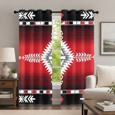 2Pcs Geometric Pattern Curtains, Tribal Style Curtain, Ethnic Pattern Printed Art Grommet Drapes, Window Treatment for Bedroom Living Room Decor
