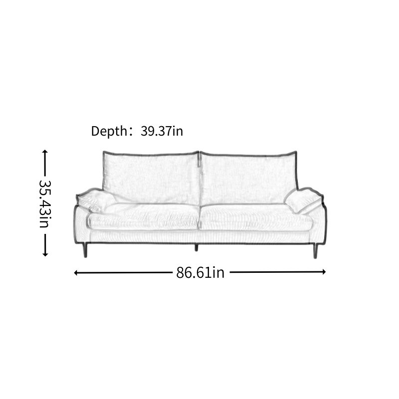 Canapé rétro en velours côtelé, 2, H 35,43 po x l 86,61 po x P 39,37 po